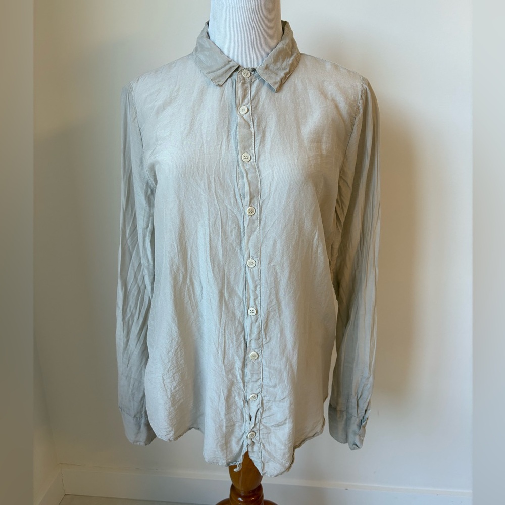 CP SHADES Cotton Silk Long Sleeve Button Down Shirt Light Brown Beige Coastal S